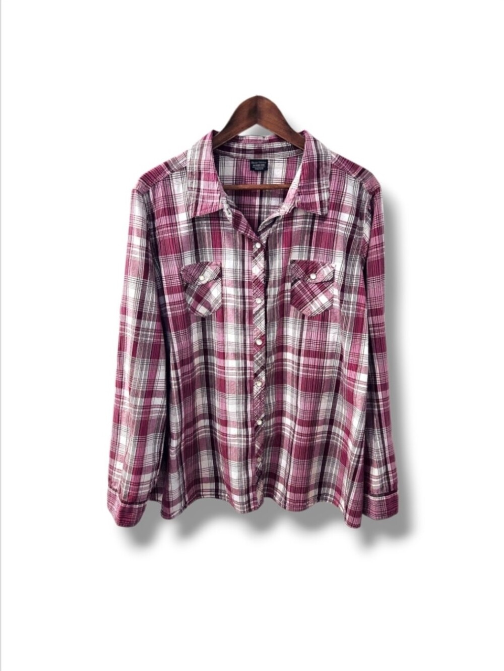 Faded Glory Plaid Long Rolled Sleeve Button-Down Shirt | 3X | 22W-24W